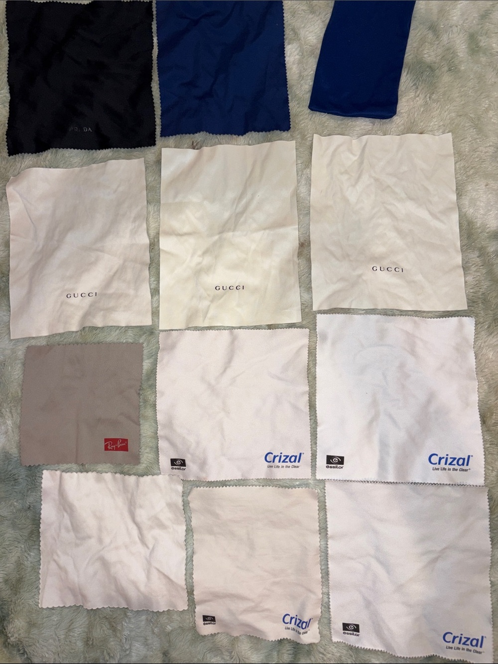 Bundle of 11 designer glasses wipes Ray-Ban, prada, Gucci crizal cloth wipes